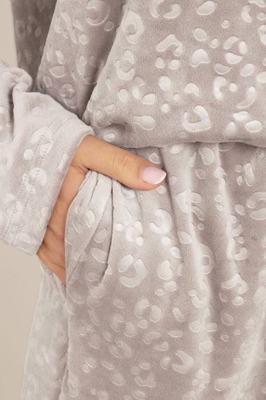 Long Tall Sally Stone Brown Leopard Embossed Luxe Fleece Pyjama Set