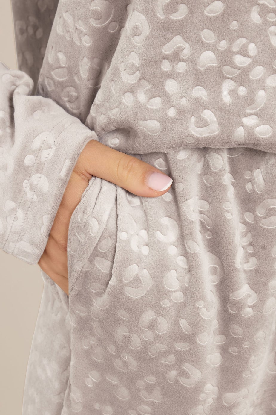 Long Tall Sally Stone Brown Leopard Embossed Luxe Fleece Pyjama Set