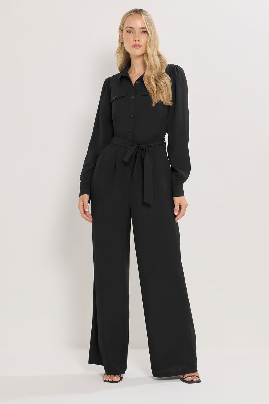 Long Tall Sally Black Button Wide Leg Jumpsuit