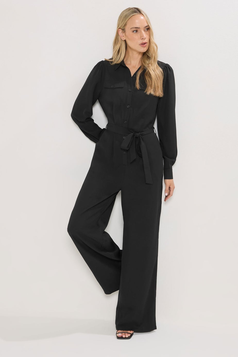 Long Tall Sally Black Button Wide Leg Jumpsuit