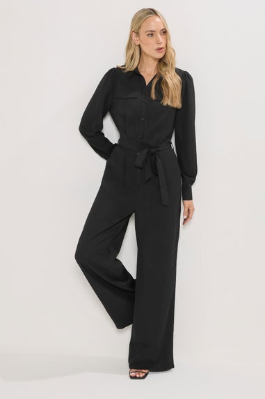 Long Tall Sally Black Button Wide Leg Jumpsuit