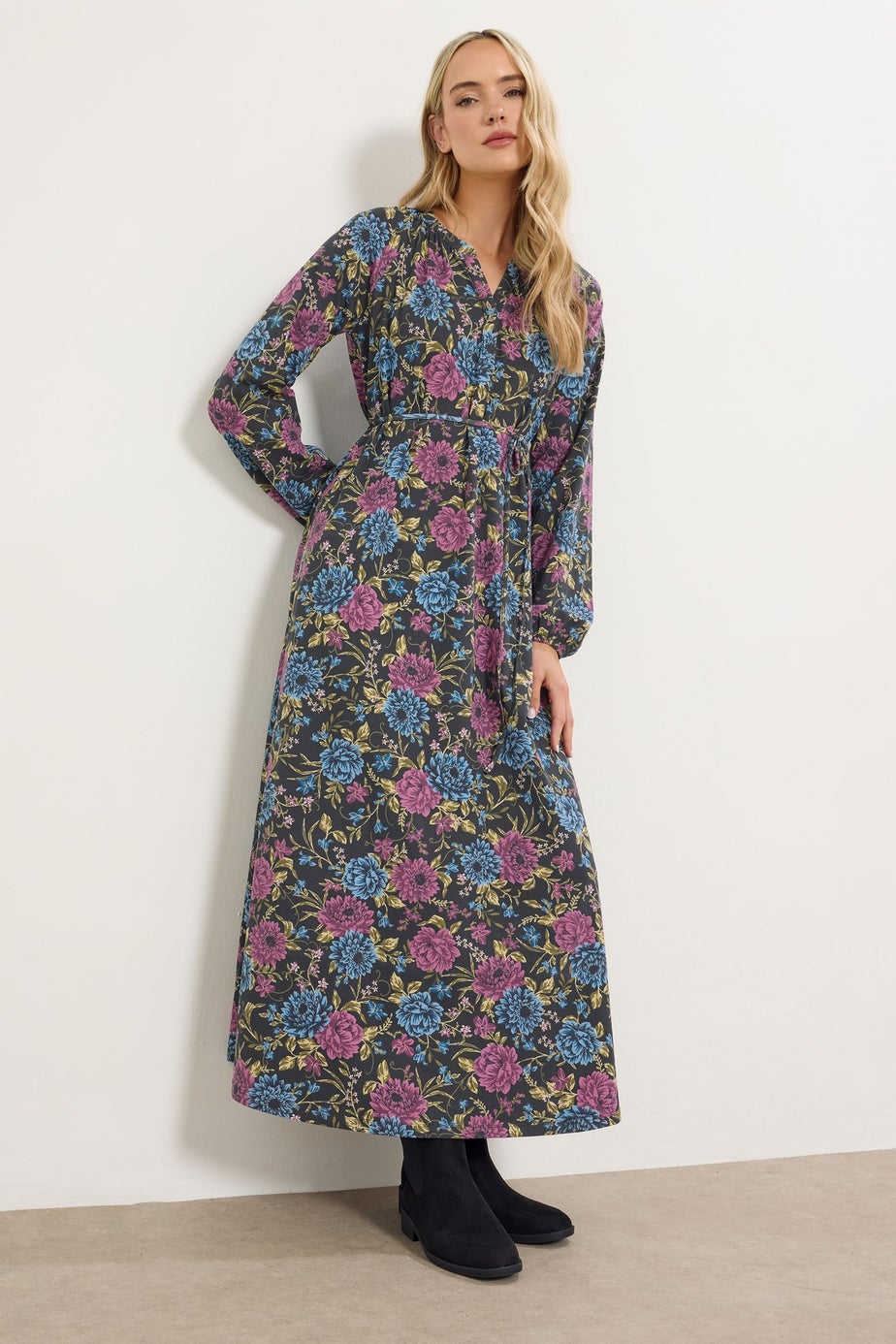 Long Tall Sally Black Floral Belted Maxi Dress
