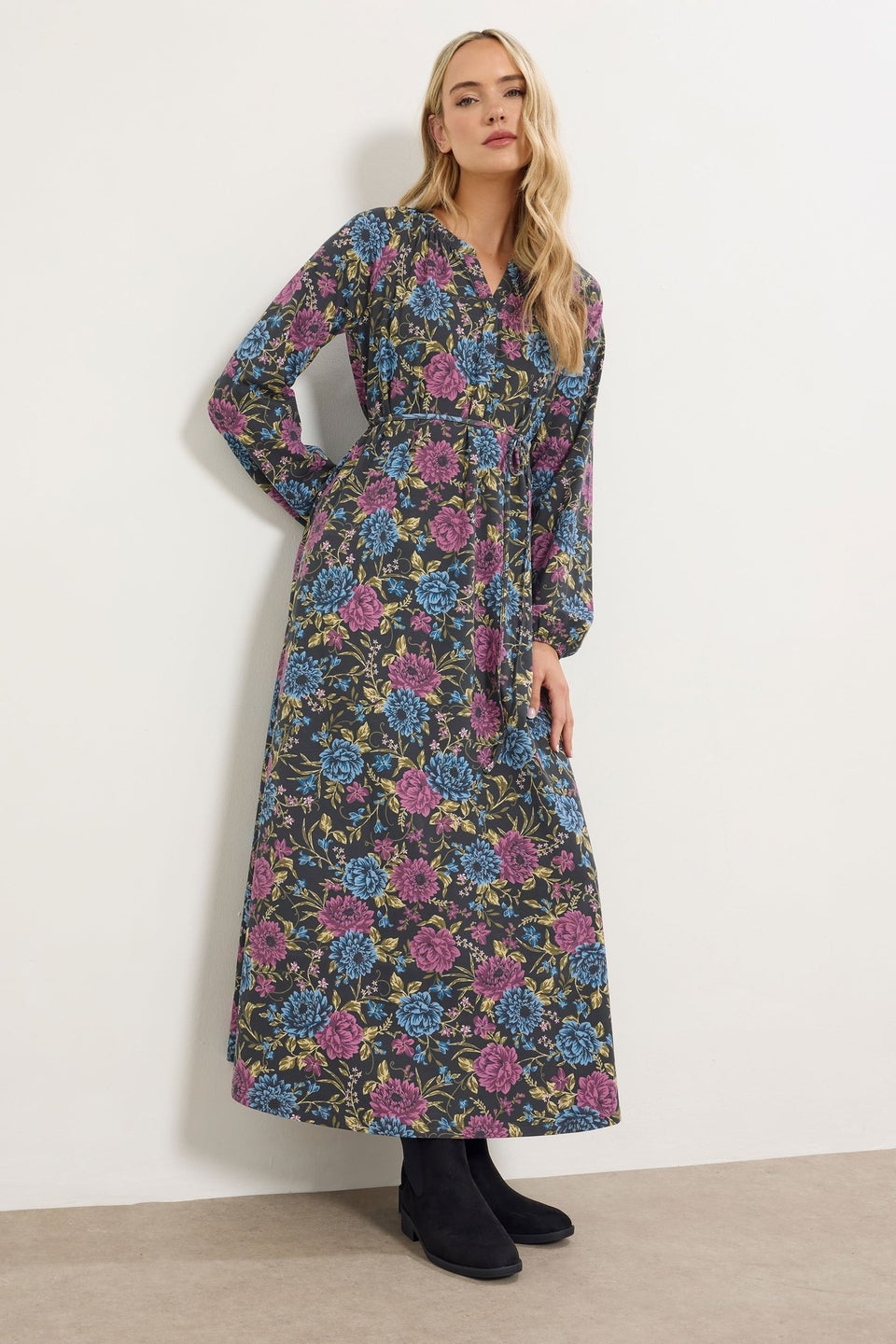 Long Tall Sally Black Floral Belted Maxi Dress