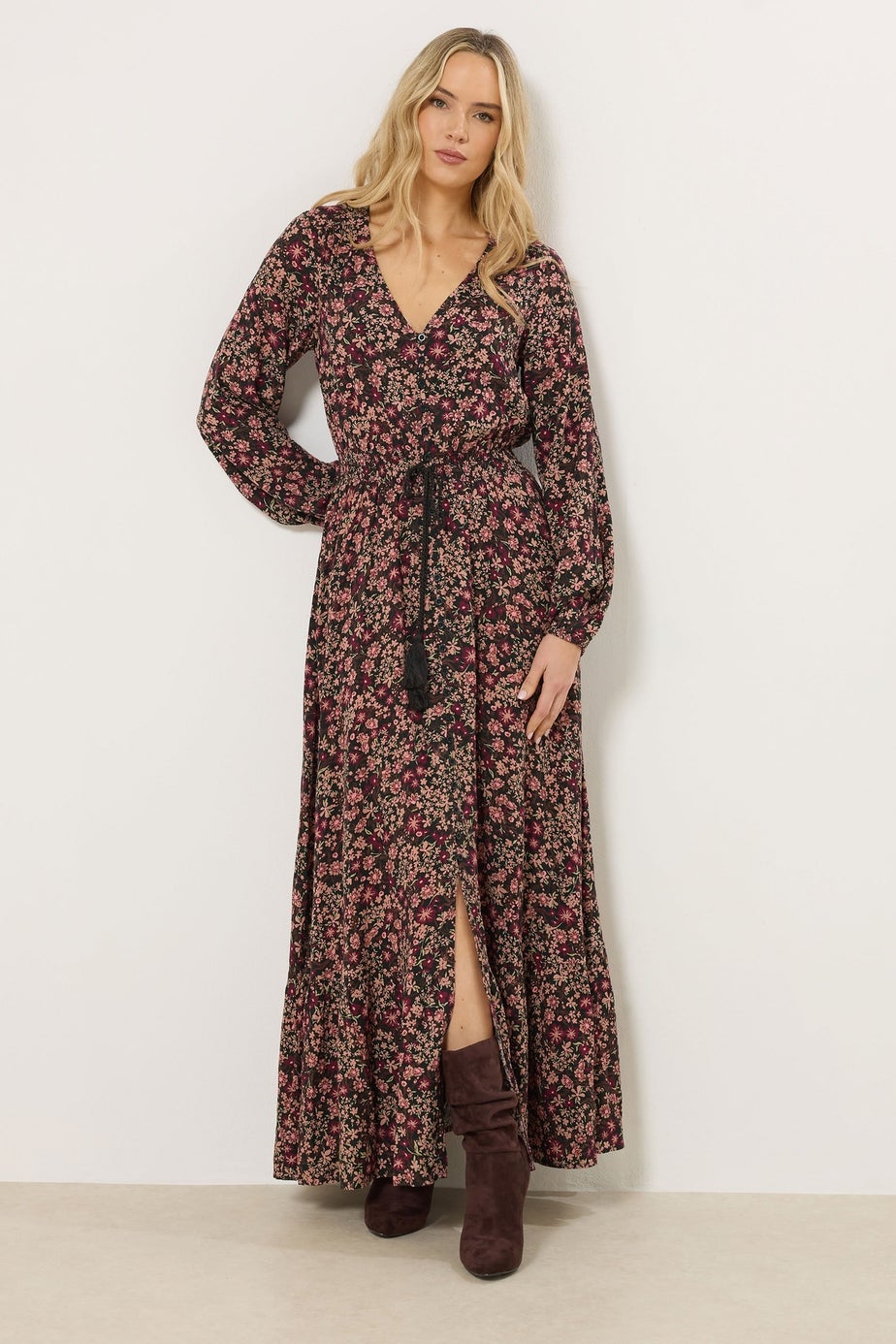 Long Tall Sally Black Floral Button Maxi Dress