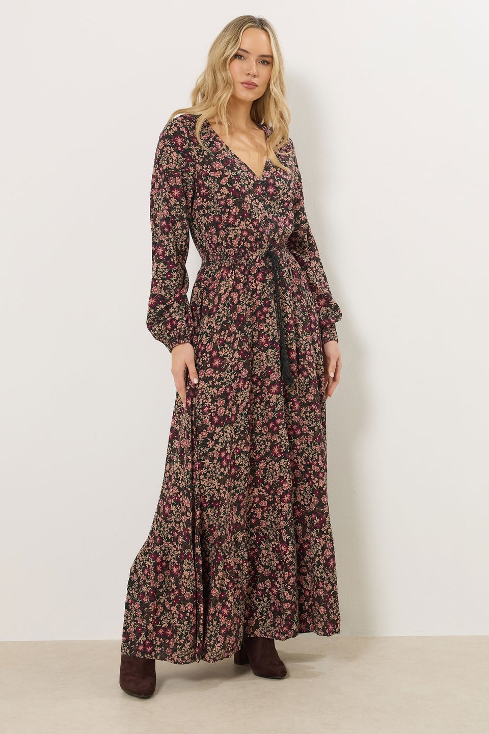 Long Tall Sally Black Floral Button Maxi Dress