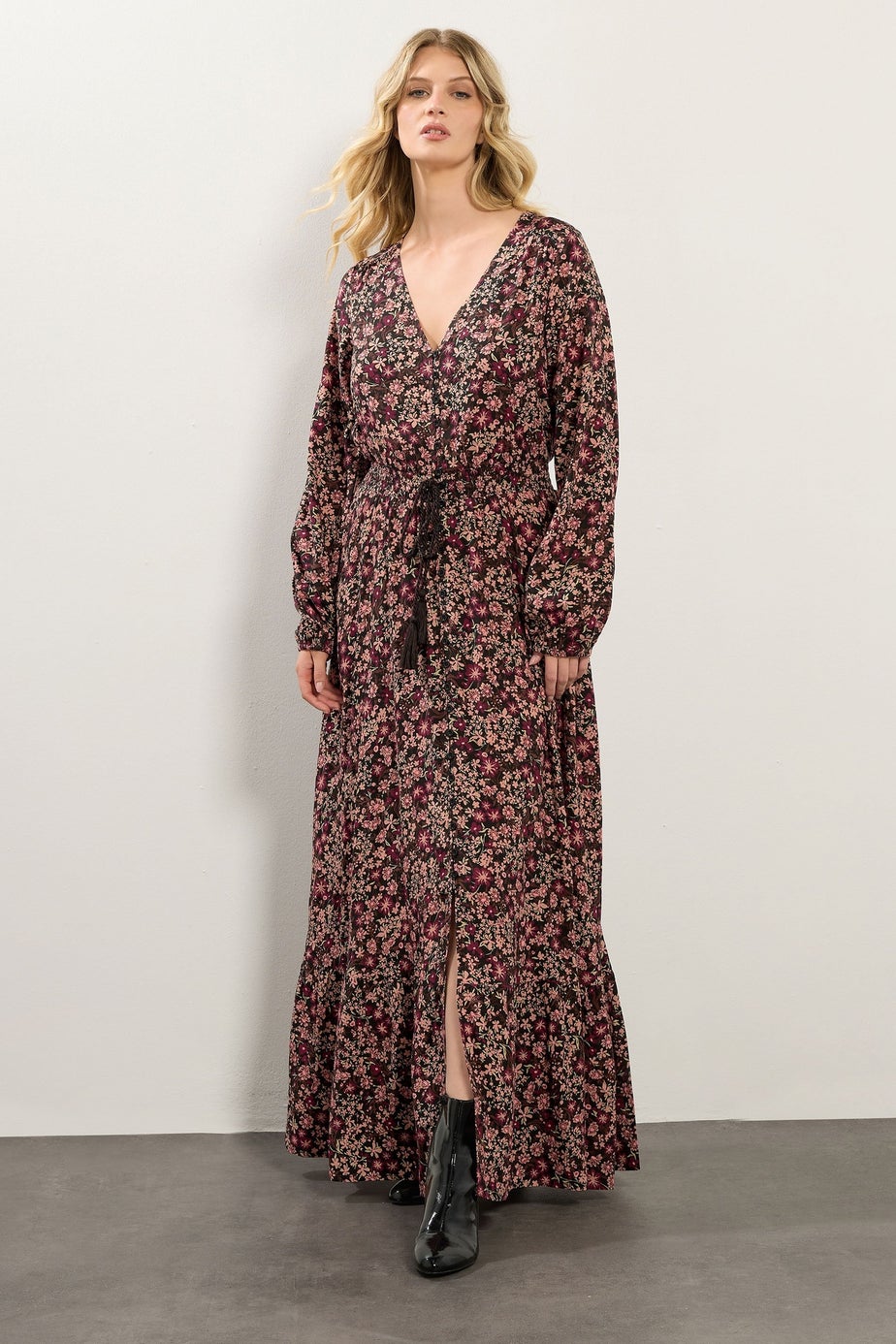 Long Tall Sally Black Floral Button Maxi Dress