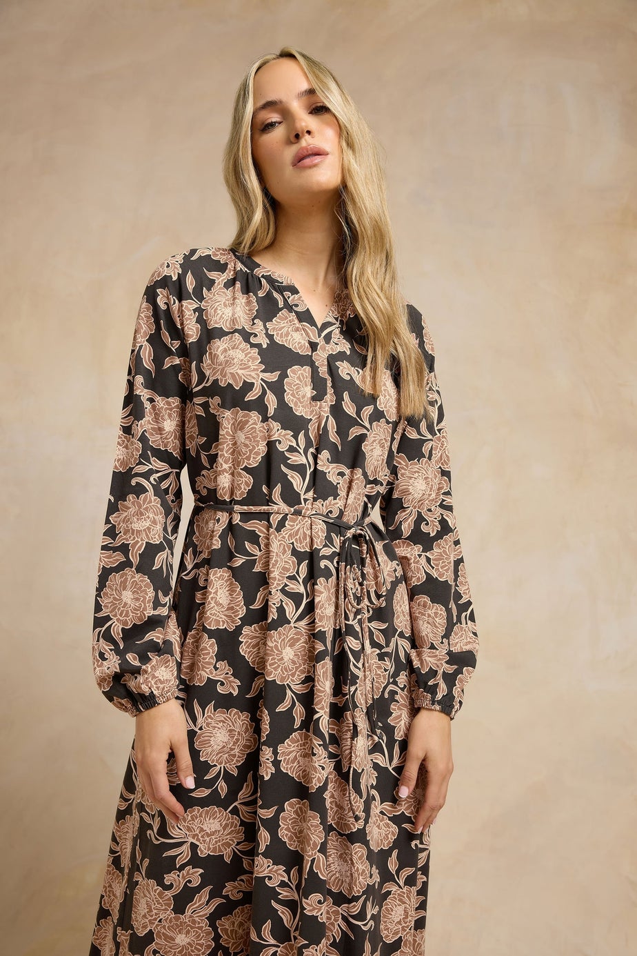 Long Tall Sally Brown Floral Belted Maxi Dress