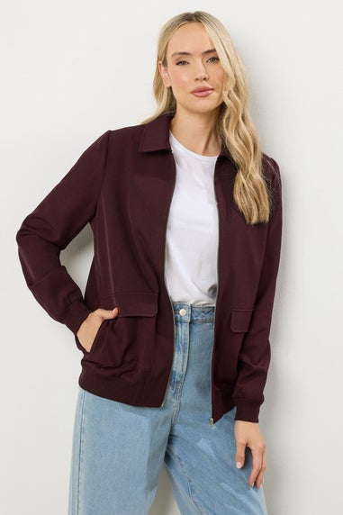 Long Tall Sally Burgundy Red Pocket Bomber Jacket