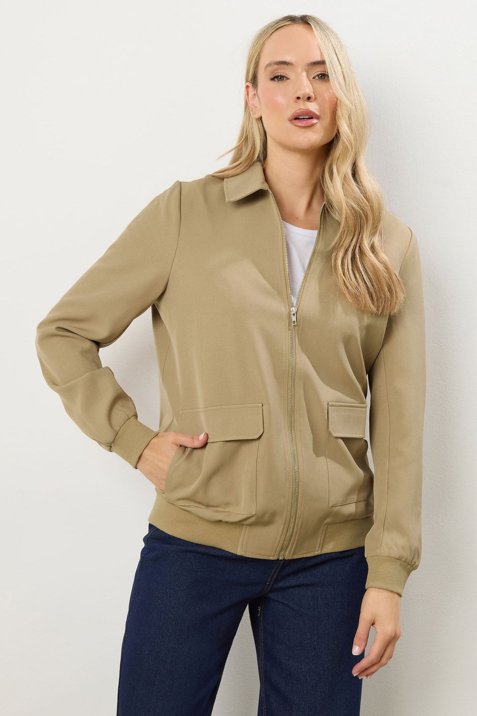 Long Tall Sally Stone Brown Pocket Bomber Jacket