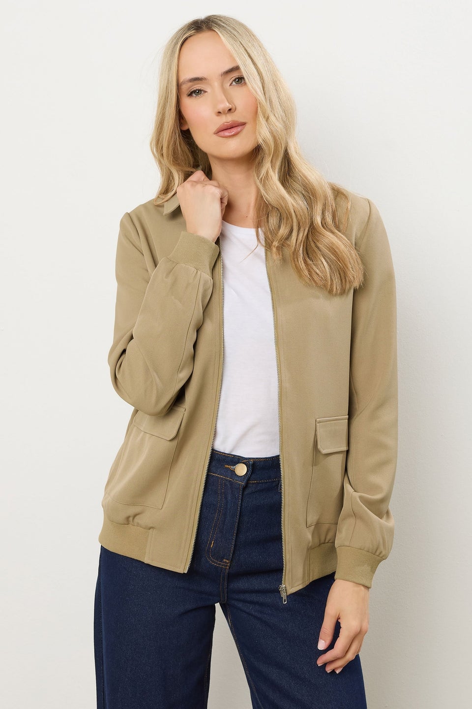 Long Tall Sally Stone Brown Pocket Bomber Jacket
