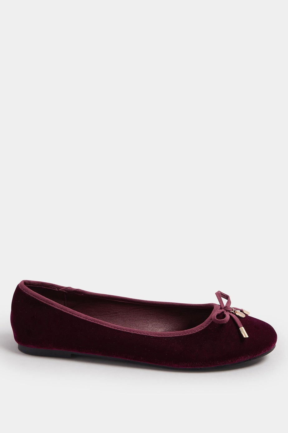 Long Tall Sally Burgundy Red Velvet Bow Ballerina Pumps In Standard Fit