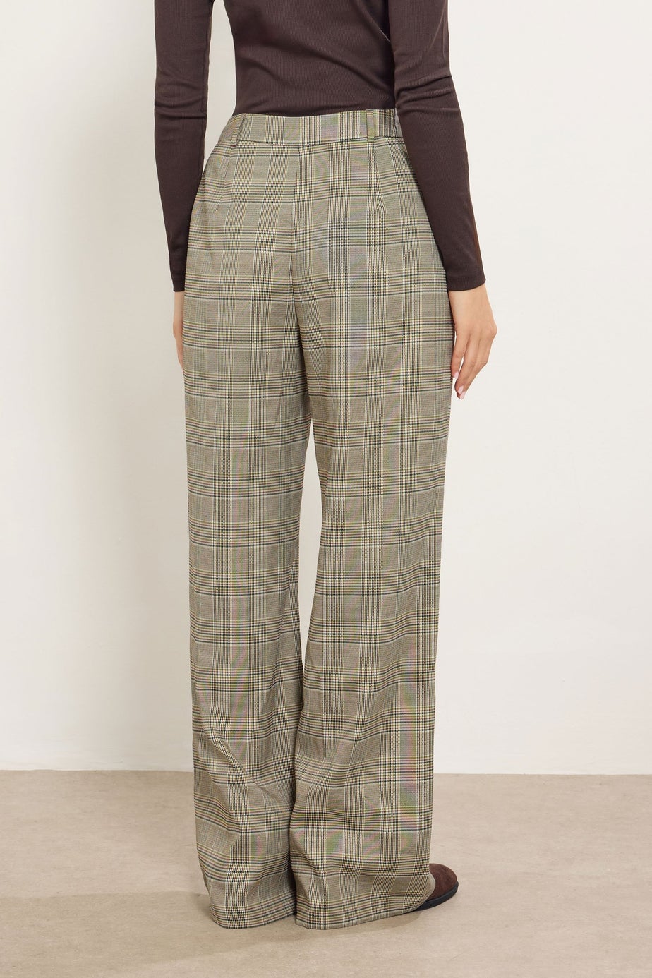 Long Tall Sally Beige Brown Check Wide Leg Trousers