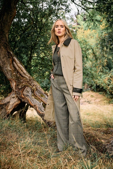 Long Tall Sally Beige Brown Check Wide Leg Trousers