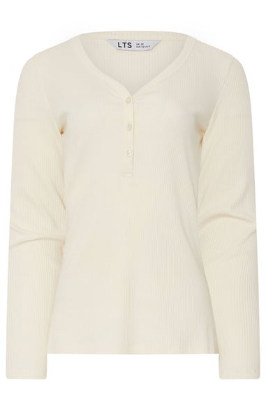 Long Tall Sally Ivory White Cotton Ribbed Henley Top