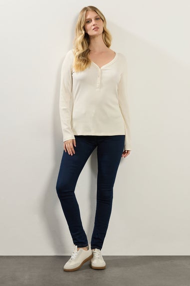 Long Tall Sally Ivory White Cotton Ribbed Henley Top