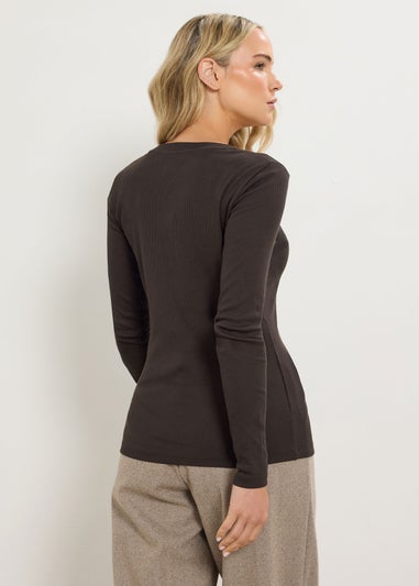 Long Tall Sally Chocolate Brown Ribbed Button Top