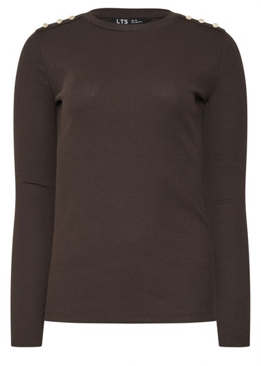 Long Tall Sally Chocolate Brown Ribbed Button Top