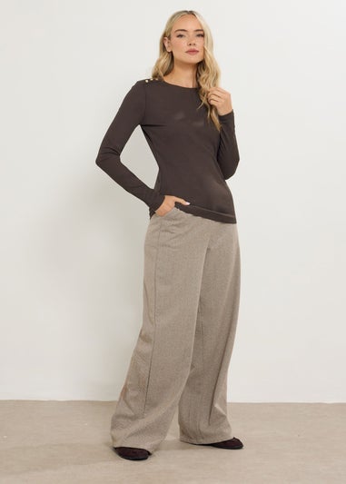 Long Tall Sally Chocolate Brown Ribbed Button Top