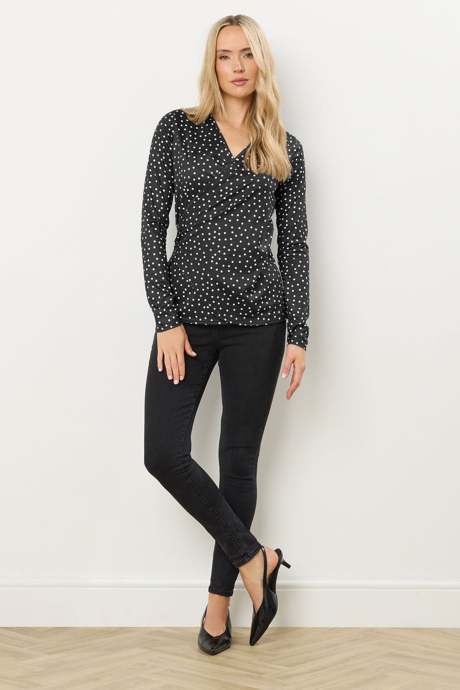 Long Tall Sally Black Spot Wrap Top
