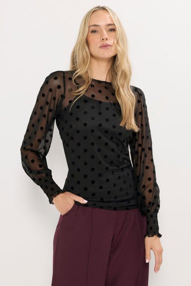 Long Tall Sally Black Burnout Spot Mesh Blouse