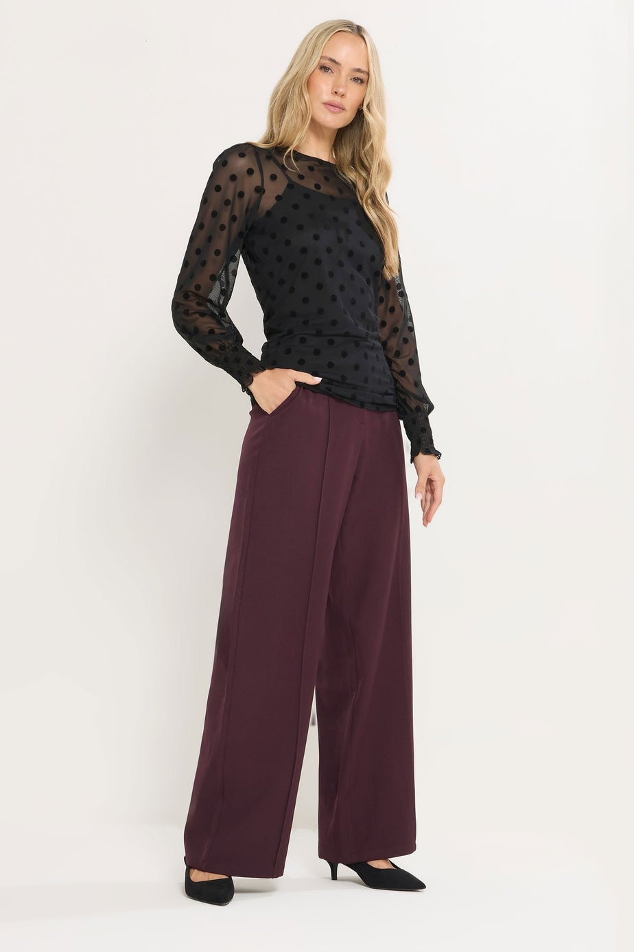 Long Tall Sally Black Burnout Spot Mesh Blouse