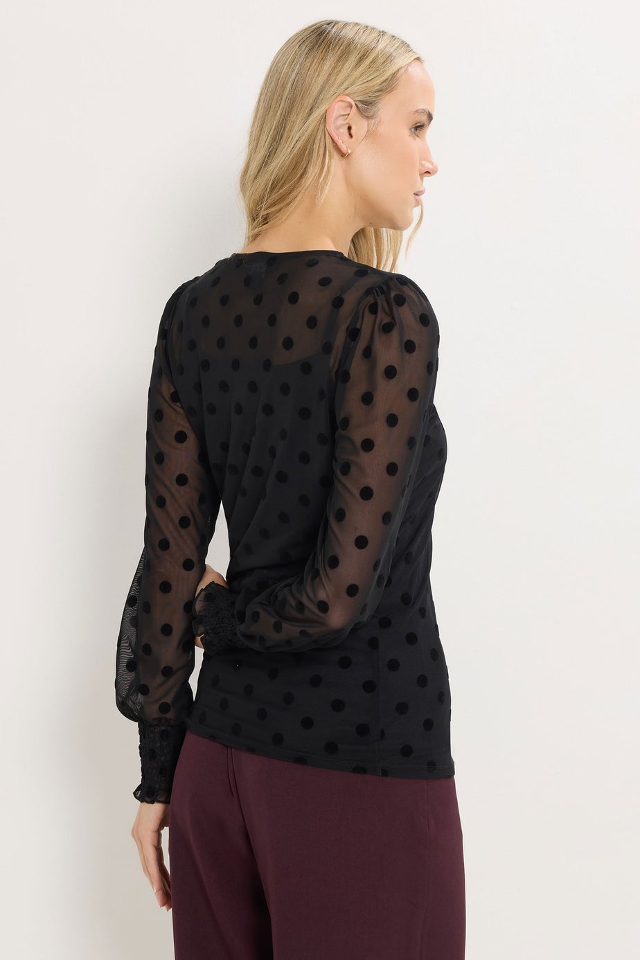 Long Tall Sally Black Burnout Spot Mesh Blouse