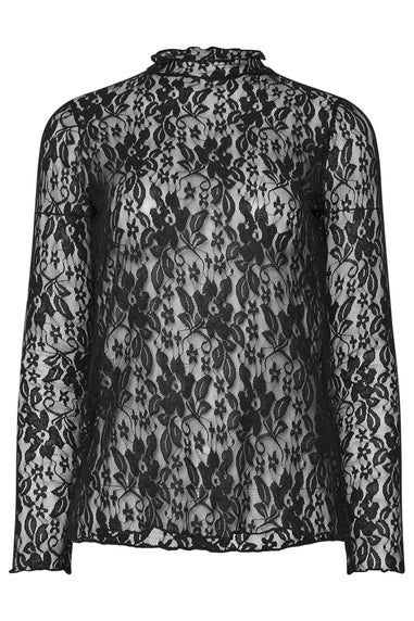Long Tall Sally Black Floral High Neck Lace Top