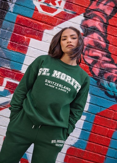 PixieGirl Petite Green St Moritz Slogan Sweatshirt