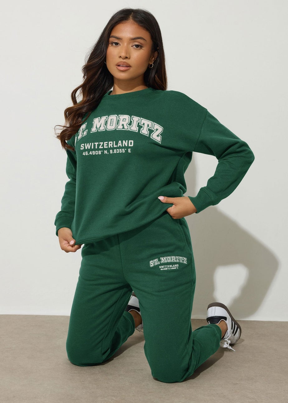 PixieGirl Petite Green St Moritz Slogan Sweatshirt