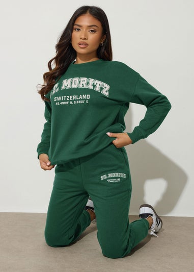 PixieGirl Petite Green St Moritz Slogan Sweatshirt