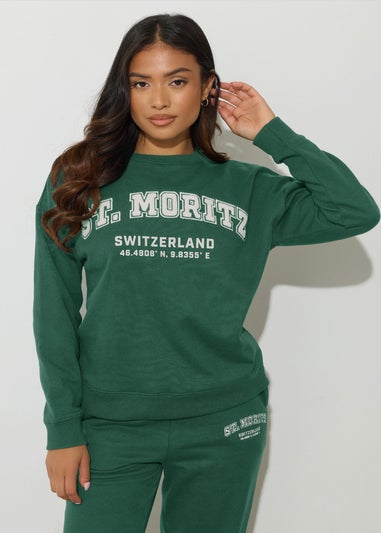 PixieGirl Petite Green St Moritz Slogan Sweatshirt