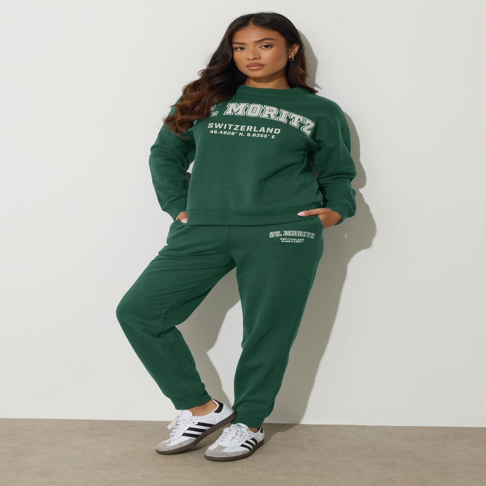 PixieGirl Petite Green St Moritz Slogan Joggers