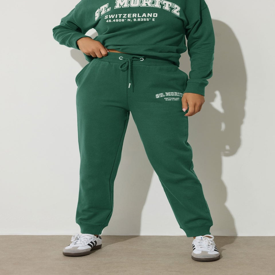 PixieGirl Petite Green St Moritz Slogan Joggers