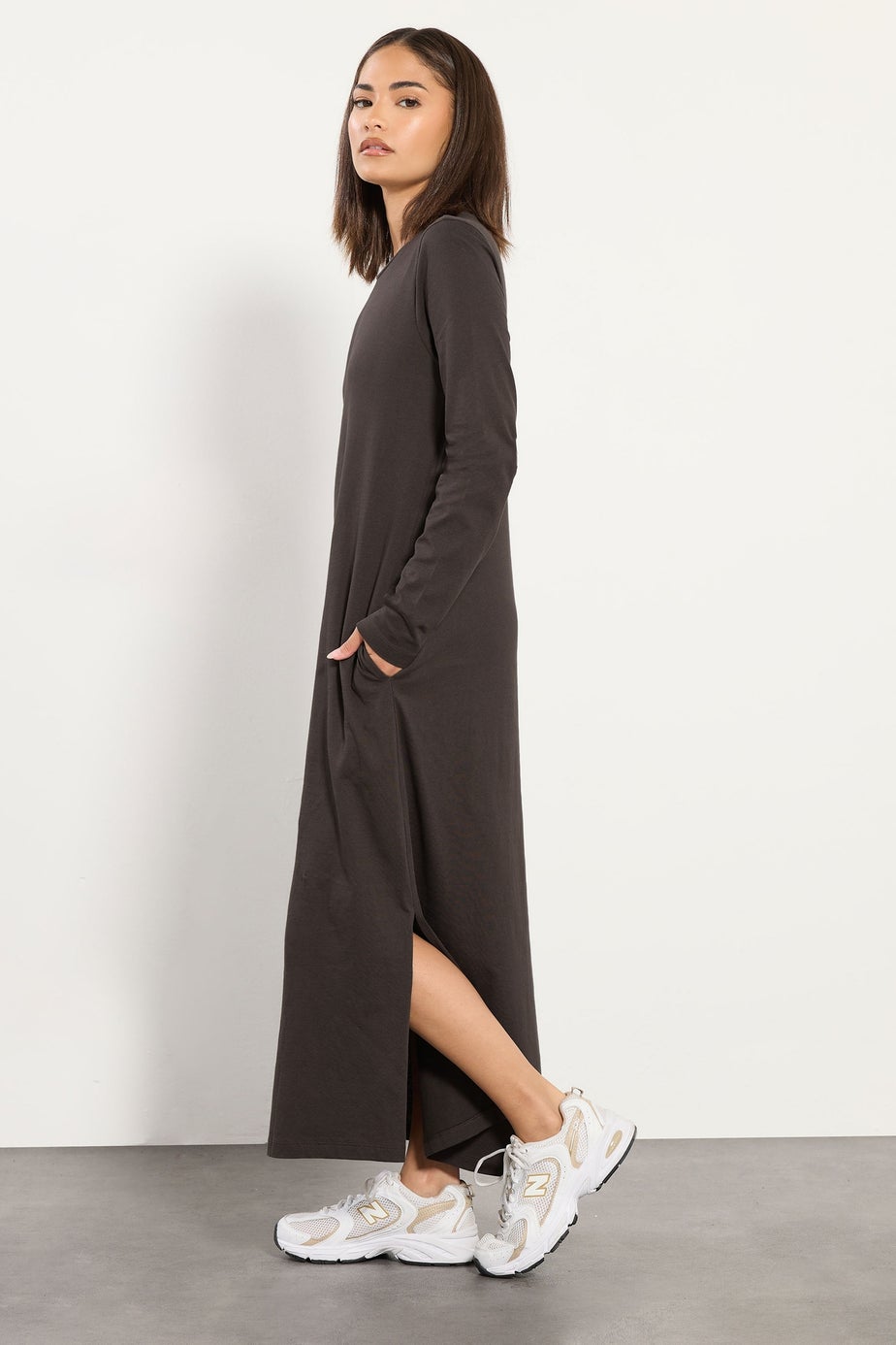 PixieGirl Petite Chocolate Brown T-Shirt Maxi Dress