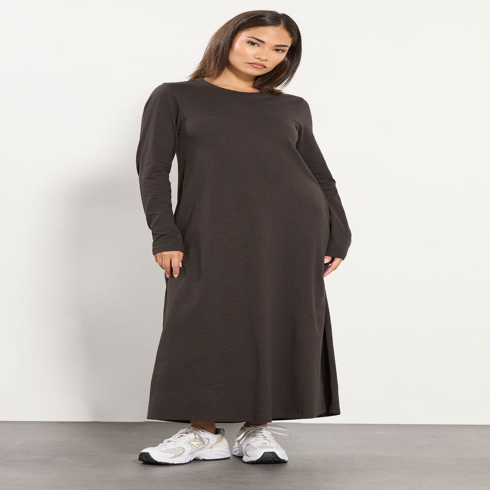 PixieGirl Petite Chocolate Brown T-Shirt Maxi Dress