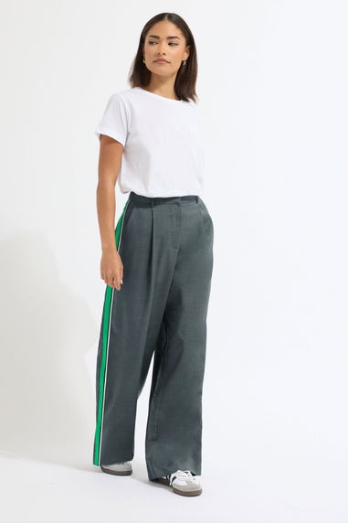 PixieGirl Petite Grey & Green Striped Formal Trousers