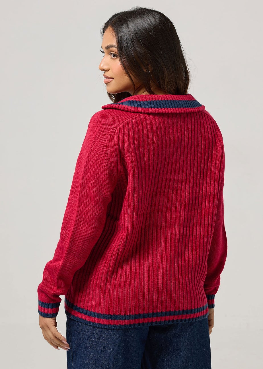 PixieGirl Petite Red Knitted Stripe Quarter Zip Jumper