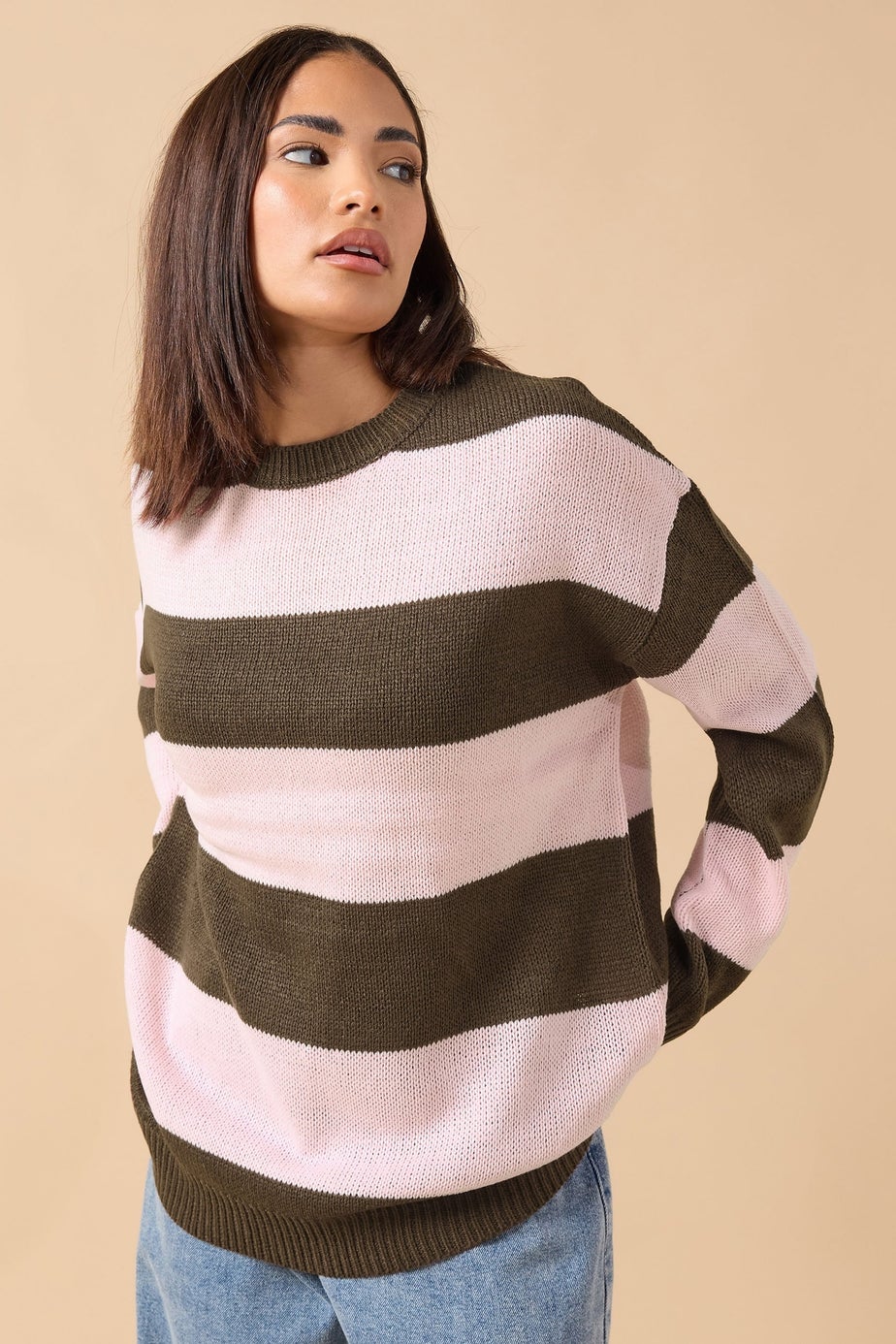 PixieGirl Petite Pink & Brown Stripe Knit Jumper