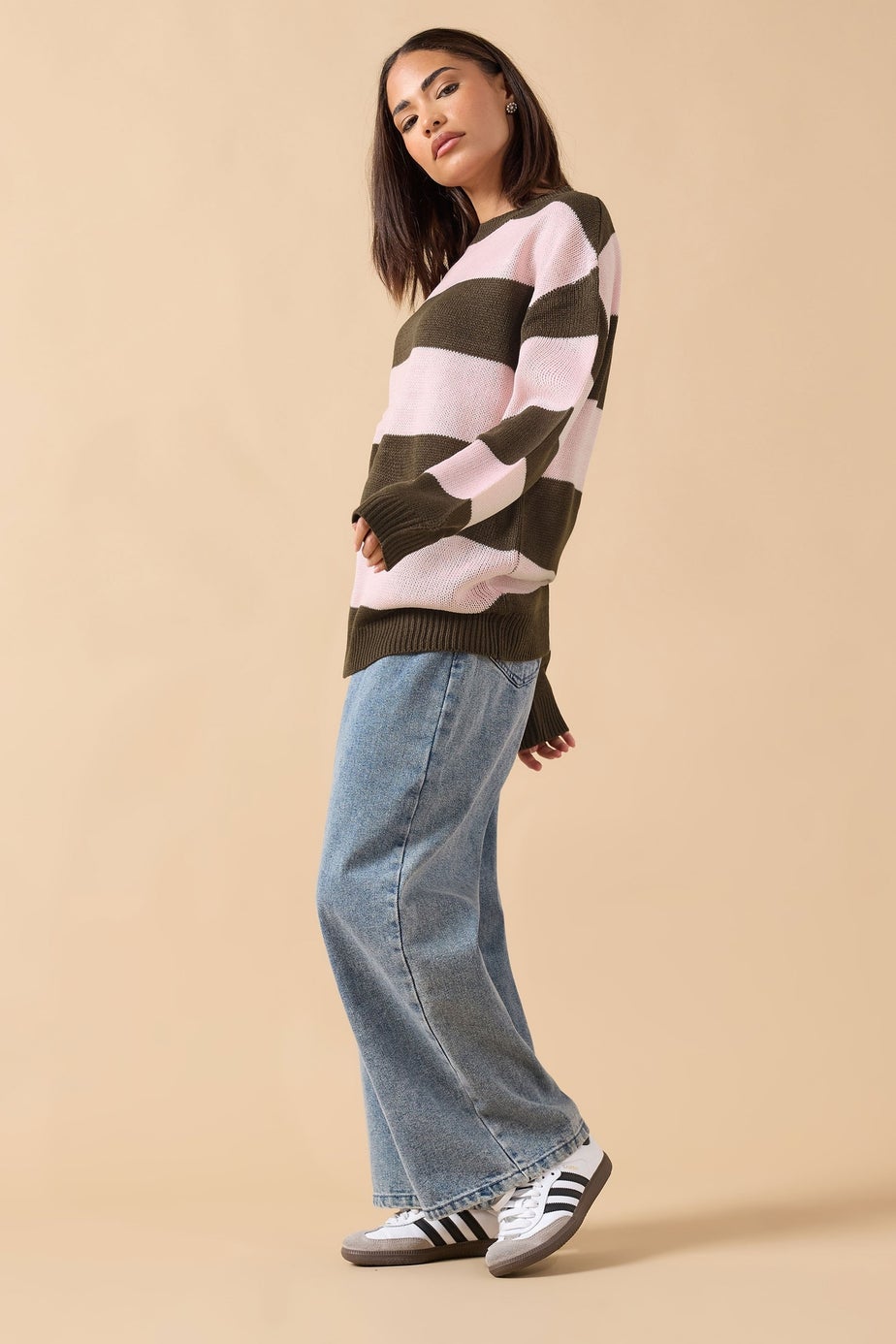 PixieGirl Petite Pink & Brown Stripe Knit Jumper