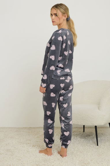 PixieGirl Petite Grey Heart Fleece Pyjama & Scrunchie Set