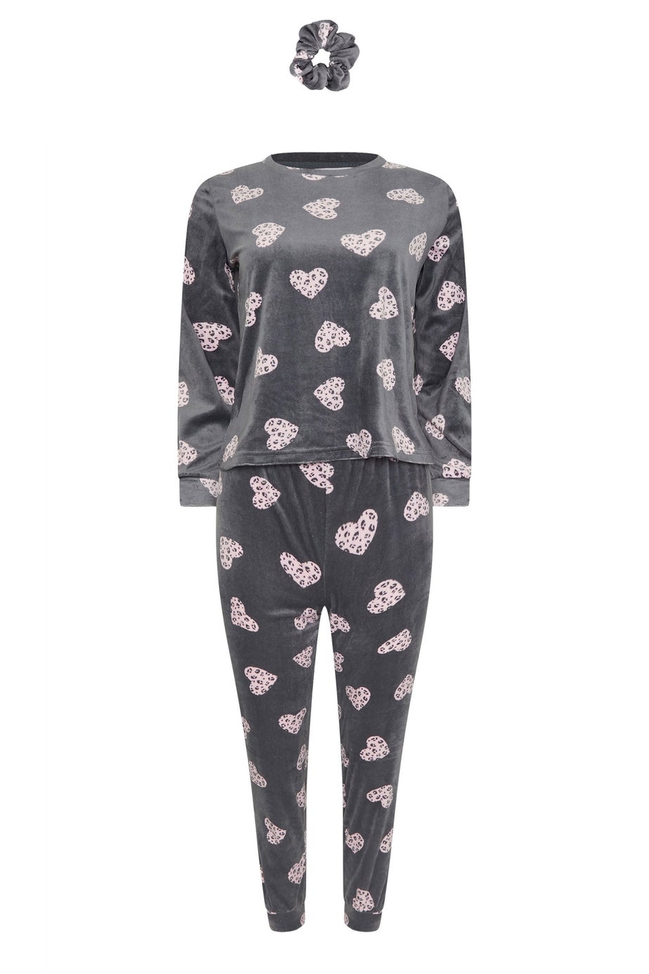 PixieGirl Petite Grey Heart Fleece Pyjama & Scrunchie Set