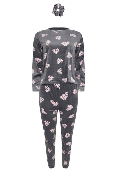 PixieGirl Petite Grey Heart Fleece Pyjama & Scrunchie Set