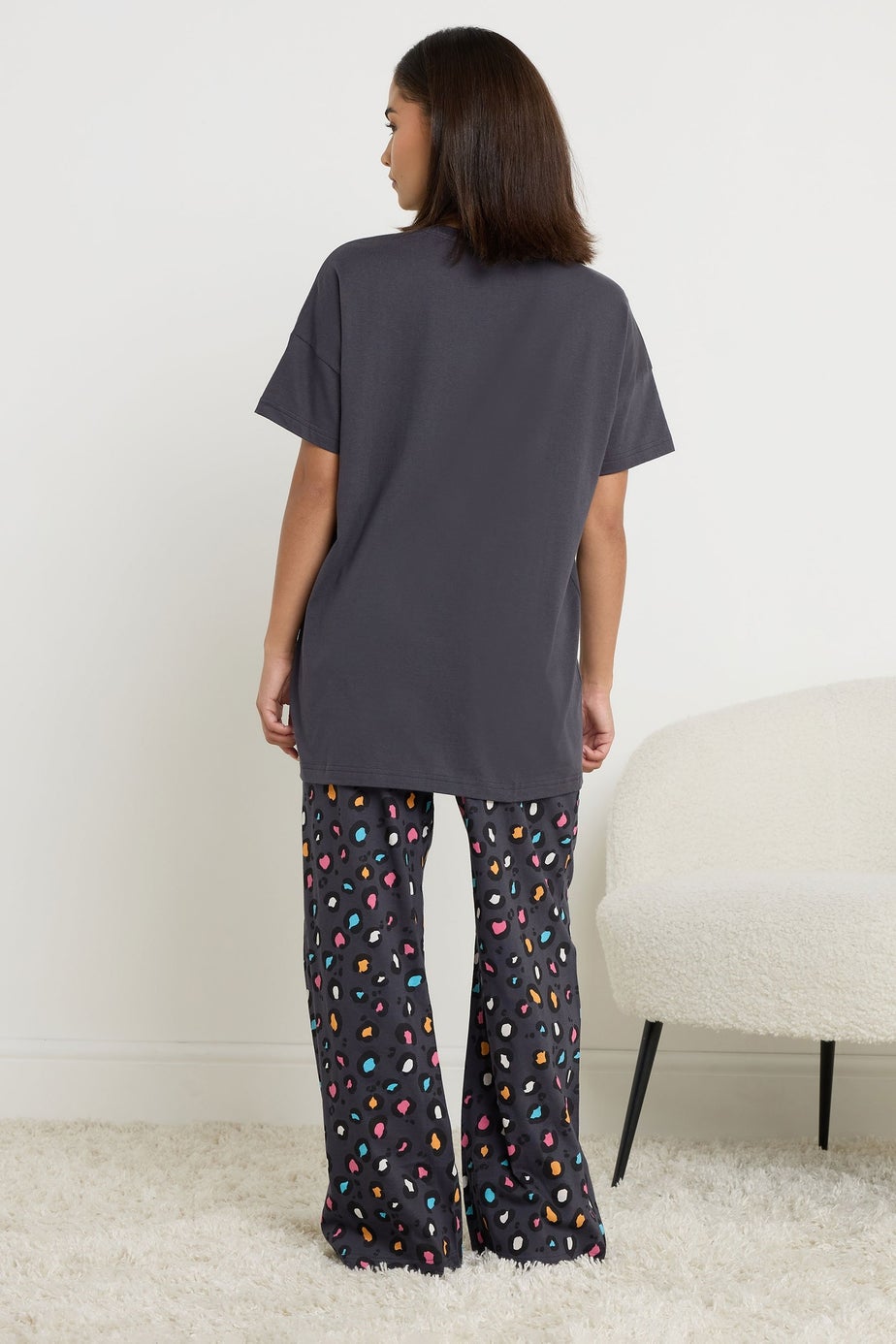 PixieGirl Petite Navy Blue Sunday Vibes Slogan Pyjama Set