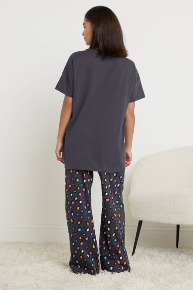 PixieGirl Petite Navy Blue Sunday Vibes Slogan Pyjama Set