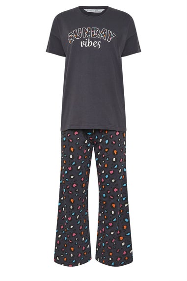 PixieGirl Petite Navy Blue Sunday Vibes Slogan Pyjama Set