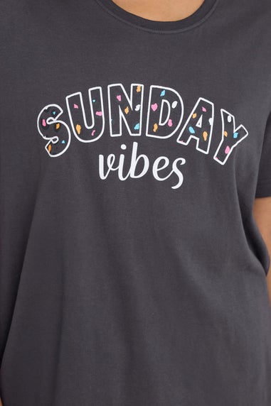 PixieGirl Petite Navy Blue Sunday Vibes Slogan Pyjama Set