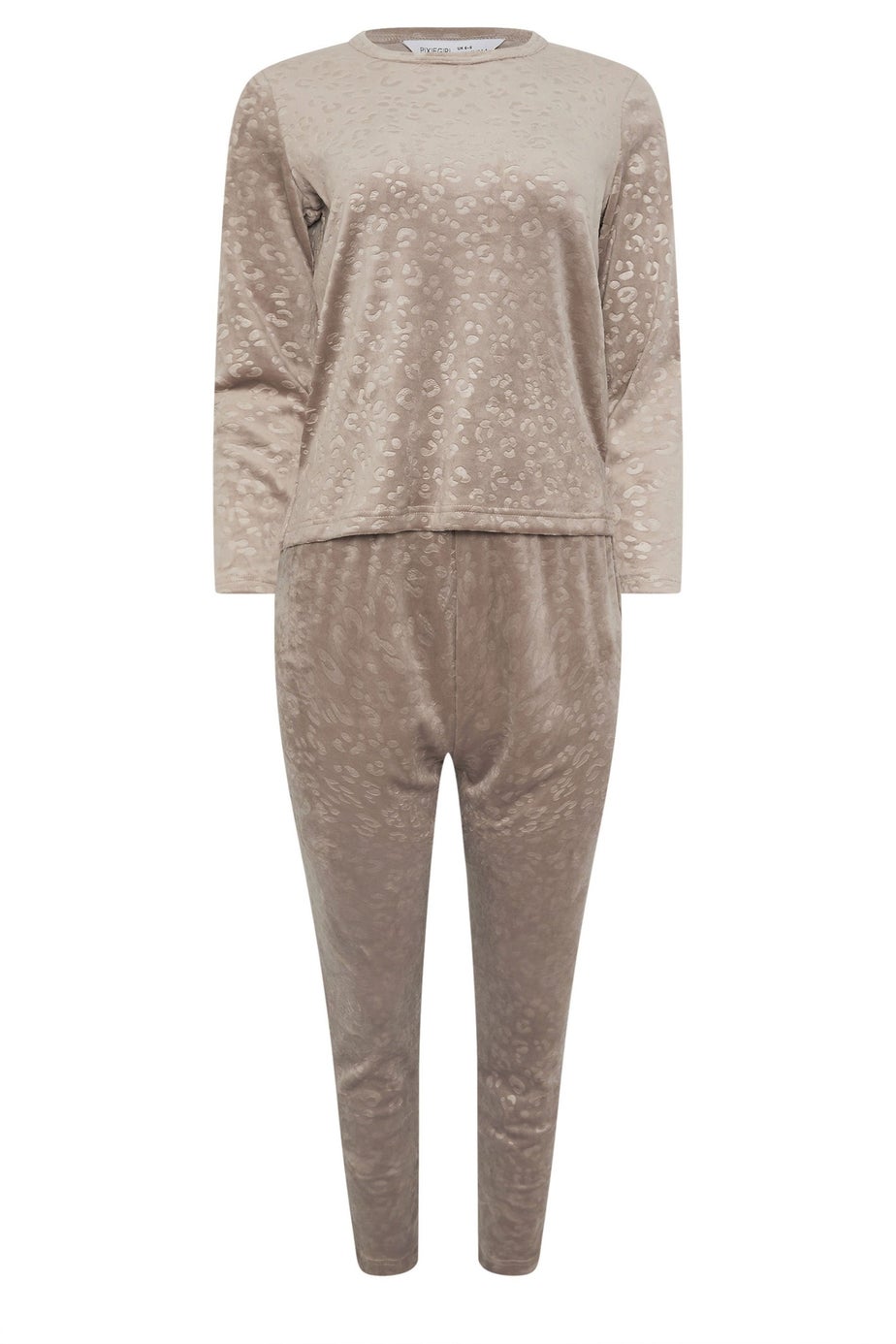 PixieGirl Petite Stone Brown Leopard Embossed Luxe Fleece Pyjama Set