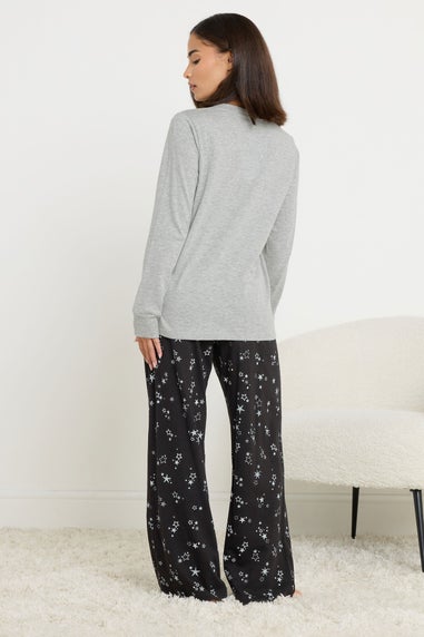 PixieGirl Petite Black Star Graphic Wide Leg Pyjama Set