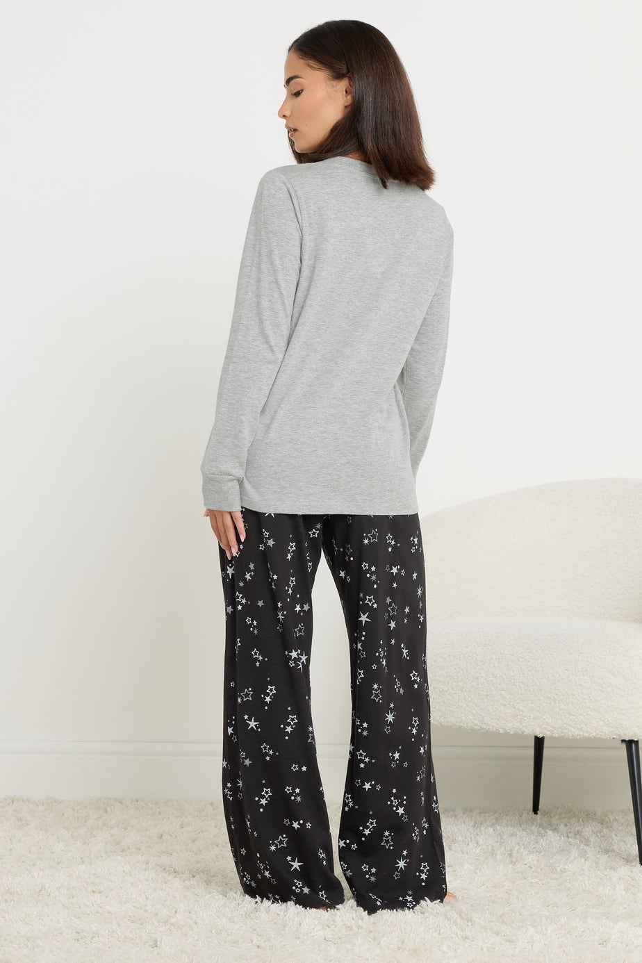 PixieGirl Petite Black Star Graphic Wide Leg Pyjama Set