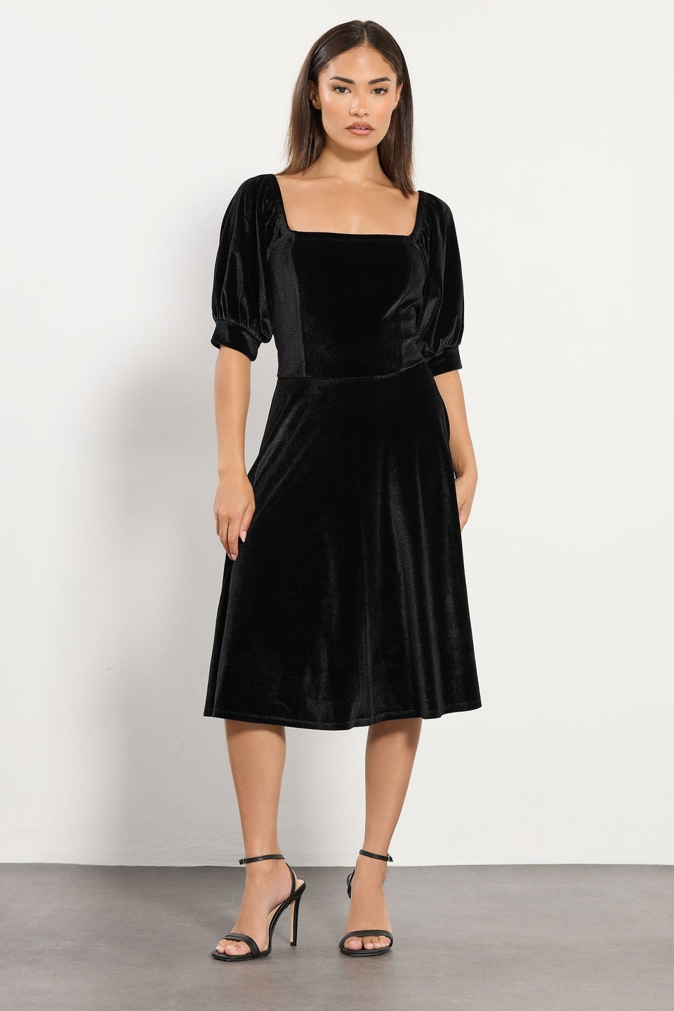 PixieGirl Petite Black Square Neck Velvet Dress